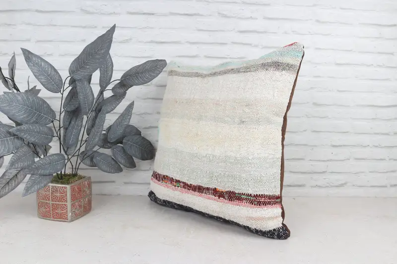 22x22 White Pillow Case, Bed Cushion Case, Cushion Case, Boho Throw Pillow Case, Turkish Kilim Pillow, Turkish Pillow, Vintage Kilim Pillow - 5
