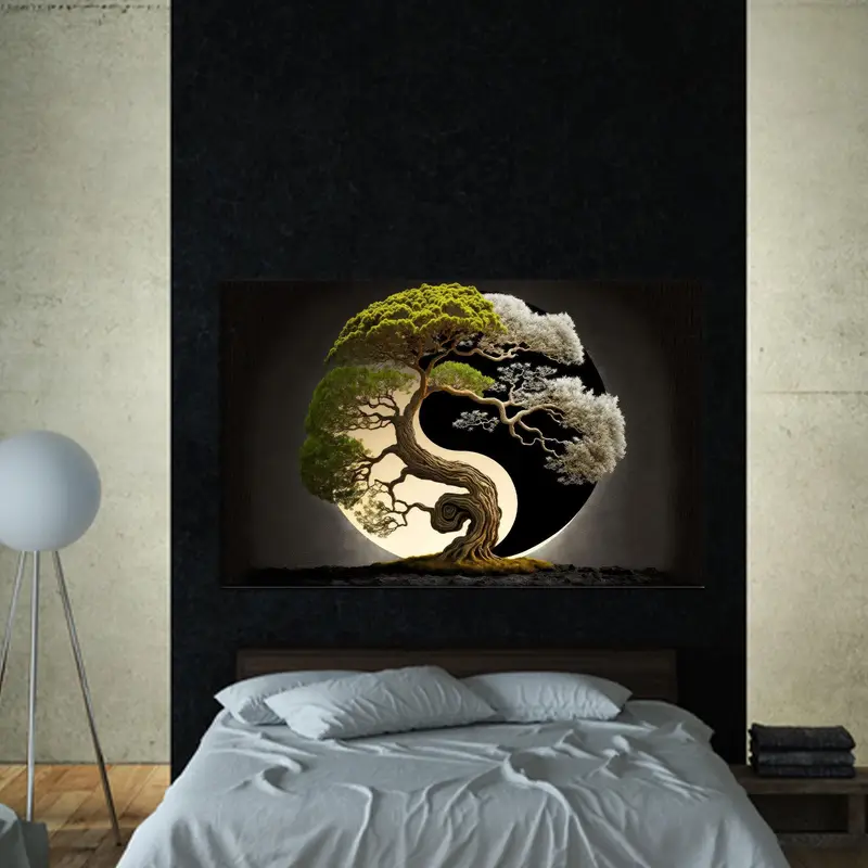 Elegant Bonsai Tree Canvas: Japanese Abstract Art Print