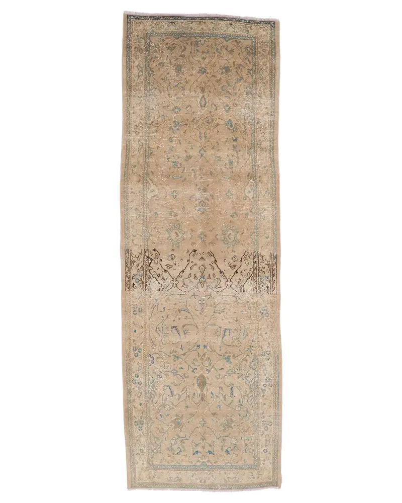 Kahverengi & Mavi İkat Halı, 3,3x10,3 ft Şık Dekor