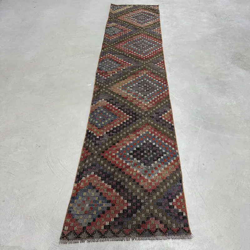 Purple, Green Bordered Rug, 2,3x10,6 ft Chic Decor