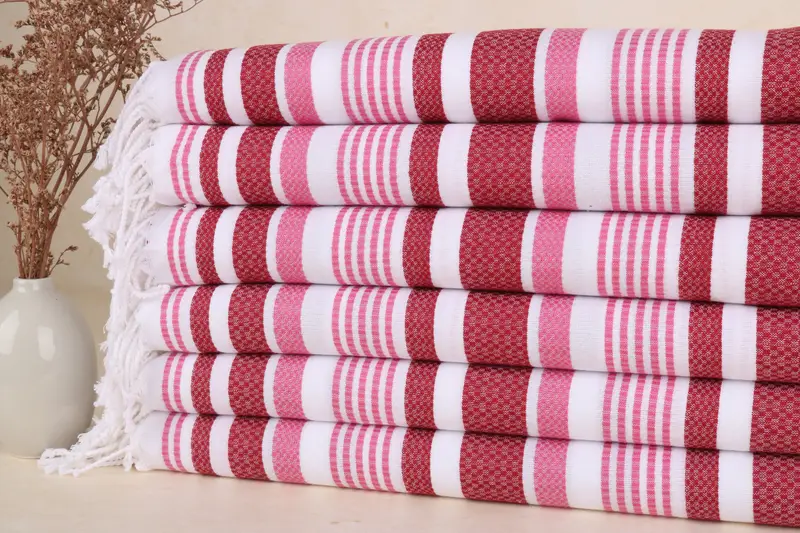 Türkisches Strandtuch, rot-rosa gestreift, Bio-Baumwolle, 38 x 71 Zoll