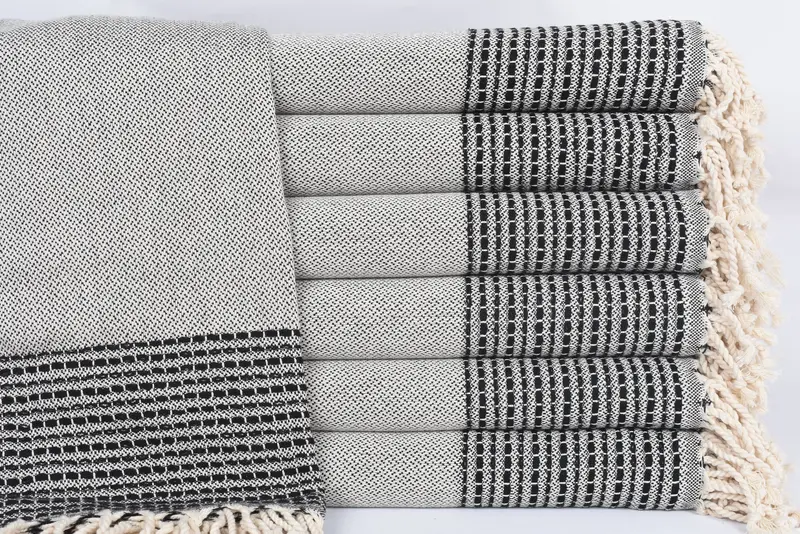 Personalized Turkish Beach Towel Black Stripes, Organic Cotton, 69x36 Inches