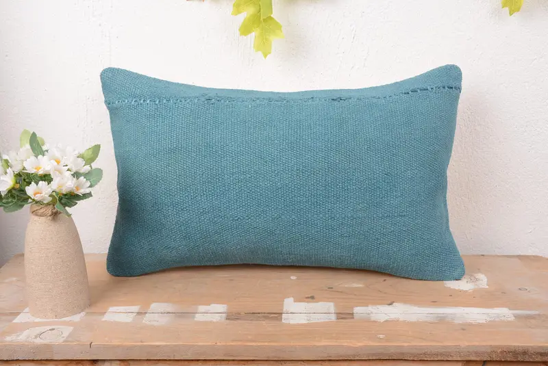 Handmade Green Patchwork Throw Pillow, 12x20 Rectangle Cushion