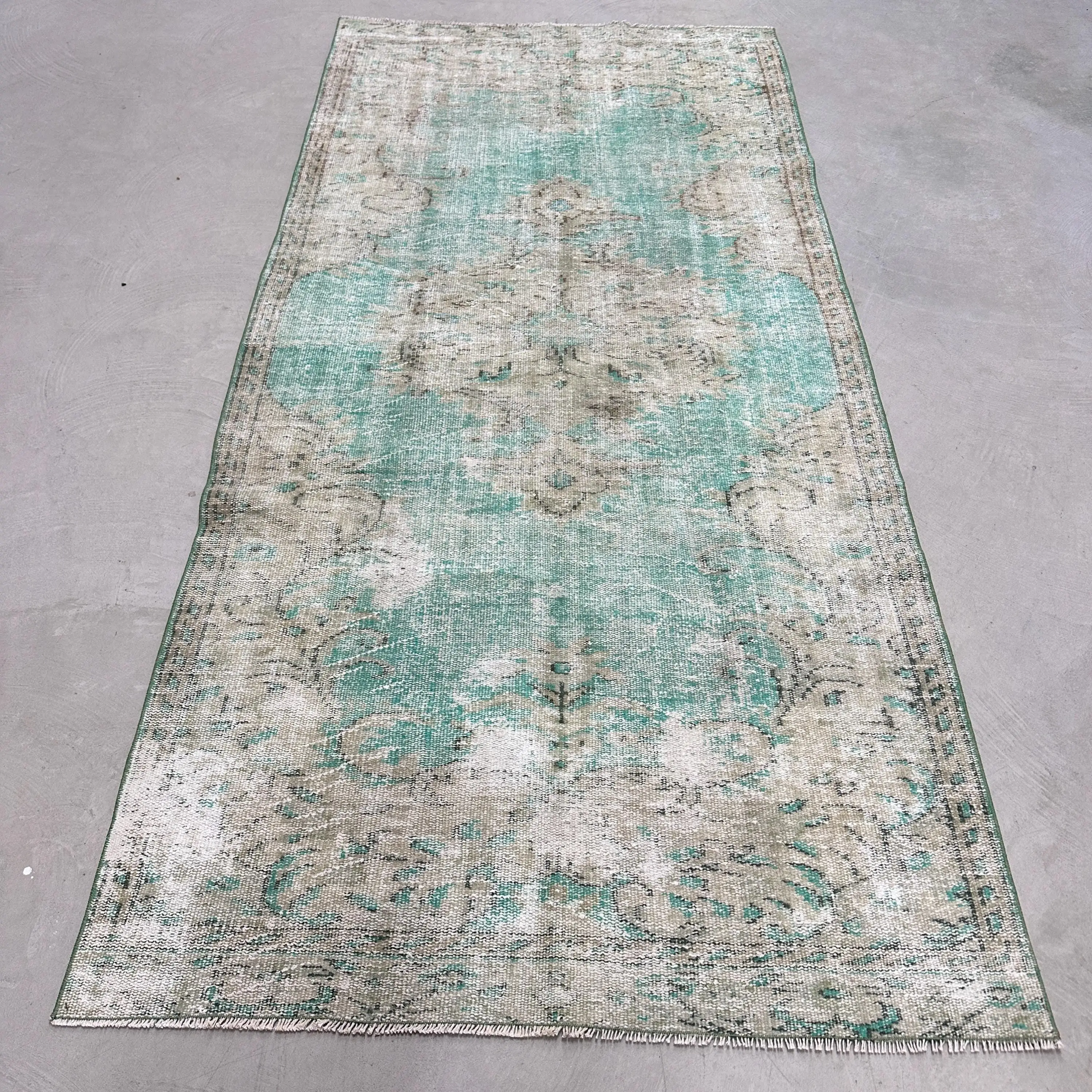 Turkish Area Rug 4x8.5 ft, Vintage Blue Floral Wool Rug - 1