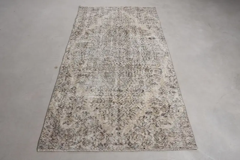 Turkish Vintage Rug, 3.8x7.1 ft Oushak Rug, Gray Brown Camouflage Rug - 1