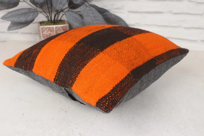 Ethnical Kilim Rug Pillow, Cushion Case, Home Decor Pillow, Gift Pillow, 14x14 Orange Pillow Cover, Nautical Throw Cushion - 6