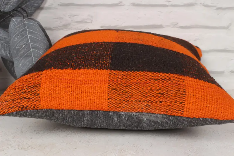 Ethnical Kilim Rug Pillow, Cushion Case, Home Decor Pillow, Gift Pillow, 14x14 Orange Pillow Cover, Nautical Throw Cushion - 5