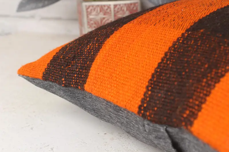 Ethnical Kilim Rug Pillow, Cushion Case, Home Decor Pillow, Gift Pillow, 14x14 Orange Pillow Cover, Nautical Throw Cushion - 7