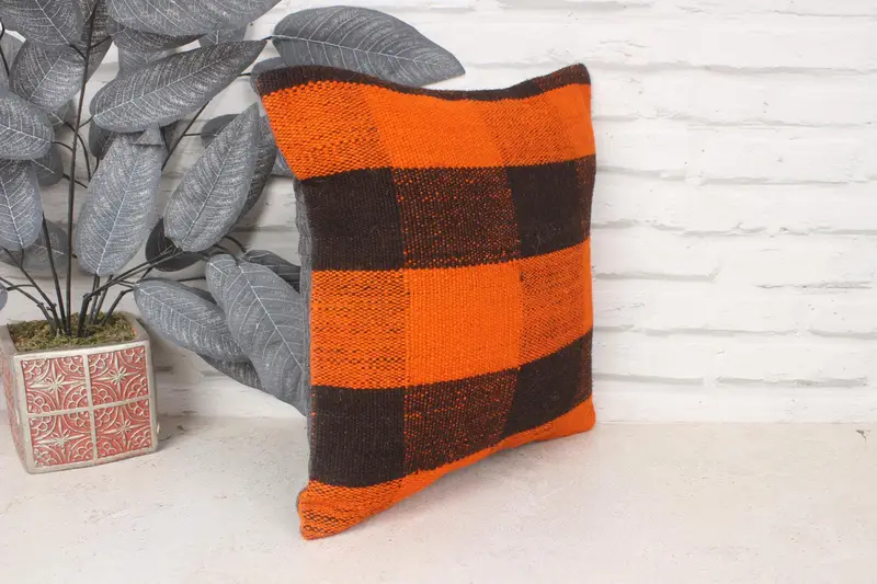 Ethnical Kilim Rug Pillow, Cushion Case, Home Decor Pillow, Gift Pillow, 14x14 Orange Pillow Cover, Nautical Throw Cushion - 3