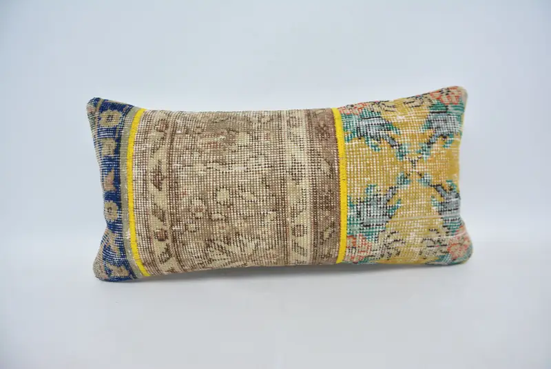 Sofa Bolster Cushion Case, 12x24 Yellow Pillow, Kilim Pillow Cover, Cushion, Handmade Kilim Cushion, Turkish Pillow, Decorative Bolster Pillow Case - 1