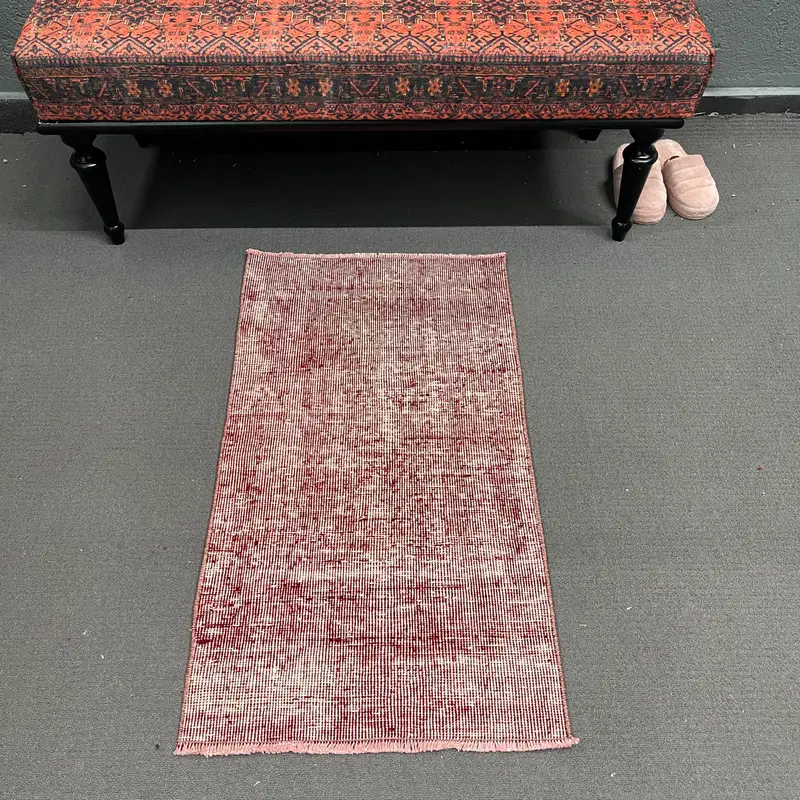 Vintage Oushak Rug 1.8x3.2 ft (55x98 cm), Red Plants & trees Turkish Rug - 1