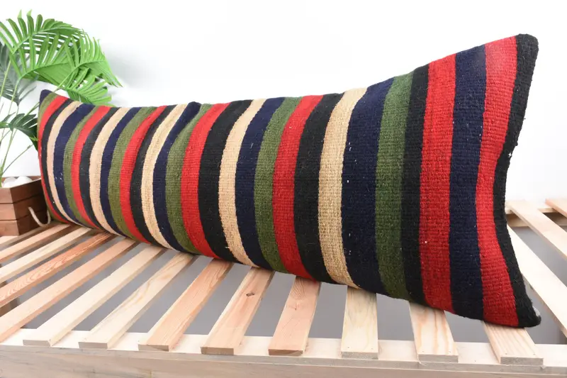 Pillow Sham, 16x48 Red Cushion Cover, Retro Throw Cushion Case, Handmade Kilim Cushion, Turkish Kilim Pillow, Home Decor Pillow, Farmhouse Pillow - 5