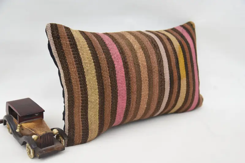 Crochet Pattern Cushion Cover, 12x20 Brown Pillow Sham, Kilim Pillow, Vintage Kilim Pillow, Home Decor Pillow, Cushion, Nomadic Cushion Case - 2