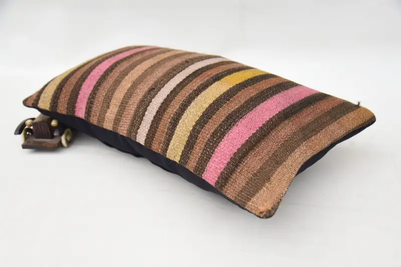 Crochet Pattern Cushion Cover, 12x20 Brown Pillow Sham, Kilim Pillow, Vintage Kilim Pillow, Home Decor Pillow, Cushion, Nomadic Cushion Case - 6