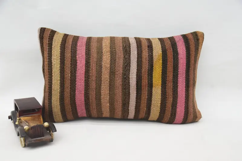 Crochet Pattern Cushion Cover, 12x20 Brown Pillow Sham, Kilim Pillow, Vintage Kilim Pillow, Home Decor Pillow, Cushion, Nomadic Cushion Case - 4