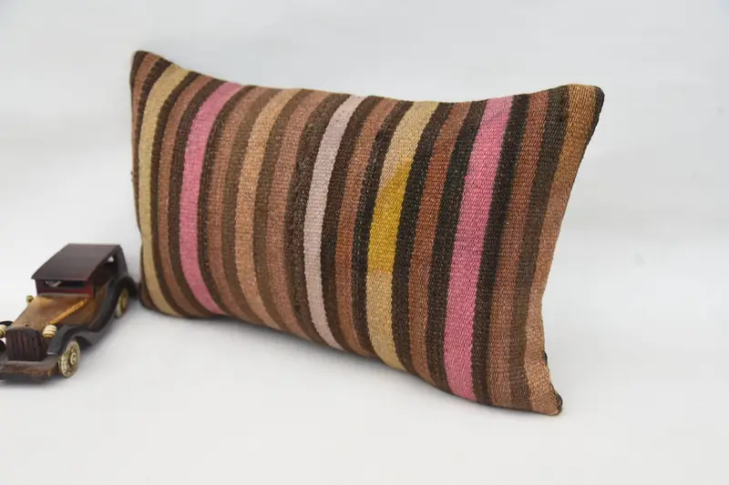 Crochet Pattern Cushion Cover, 12x20 Brown Pillow Sham, Kilim Pillow, Vintage Kilim Pillow, Home Decor Pillow, Cushion, Nomadic Cushion Case - 3