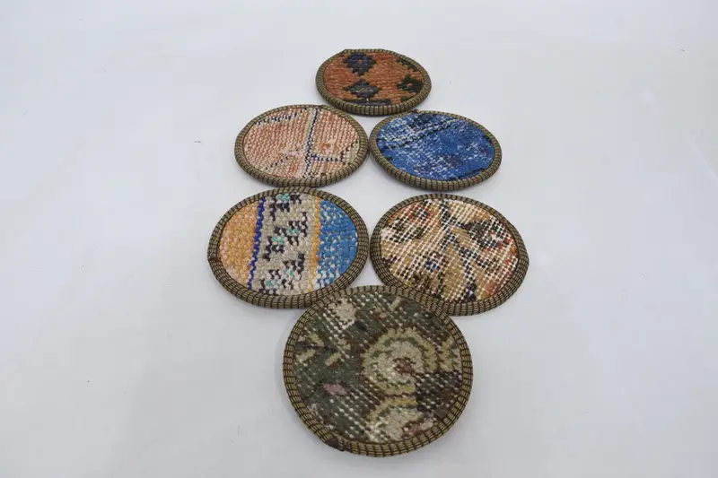 Bohemian Blue and Brown Round Coasters, Stylish Bohemian Coasters