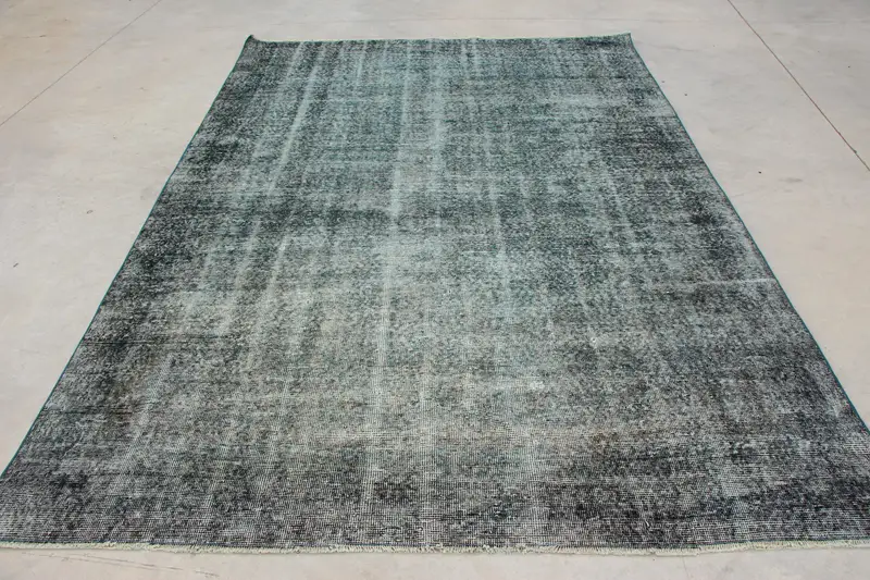 Vintage Büyük Halı 6.6x9.5 ft, Türk Oushak Mavi Soyut Yün Halı - 1