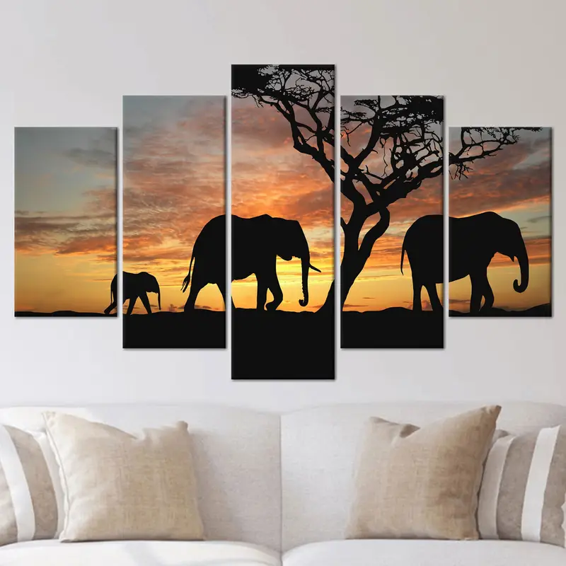 Elephant Canvas, Safari Wall Decor, Sunset Poster, African Landscape Print, Elephant Silhouette, Wild Animal Wall Decor, Canvas Wall Art, - 4