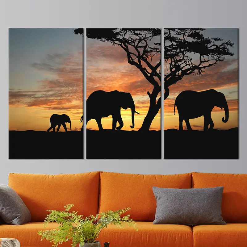 Elephant Canvas, Safari Wall Decor, Sunset Poster, African Landscape Print, Elephant Silhouette, Wild Animal Wall Decor, Canvas Wall Art, - 3