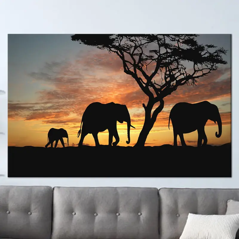 Elephant Canvas, Safari Wall Decor, Sunset Poster, African Landscape Print, Elephant Silhouette, Wild Animal Wall Decor, Canvas Wall Art, - 2