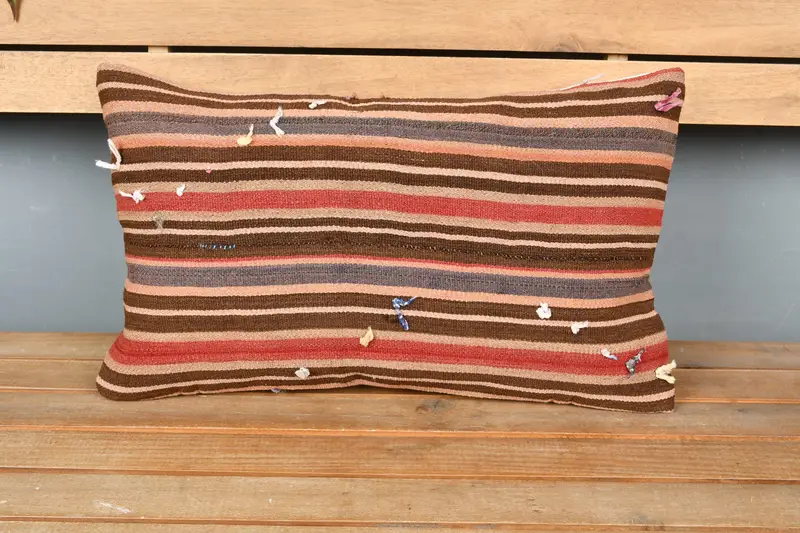 Chair Pillow, 12x20 Brown Pillow Cover, Indoor Pillow, Cushion, Ethnical Kilim Rug Pillow, Boho Pillow, Natural Cushion Case, Handmade Kilim Cushion - 6