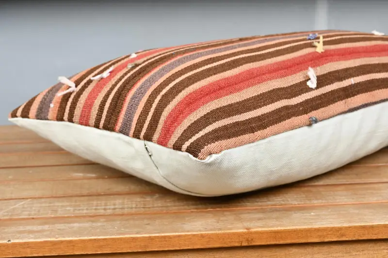 Chair Pillow, 12x20 Brown Pillow Cover, Indoor Pillow, Cushion, Ethnical Kilim Rug Pillow, Boho Pillow, Natural Cushion Case, Handmade Kilim Cushion - 4