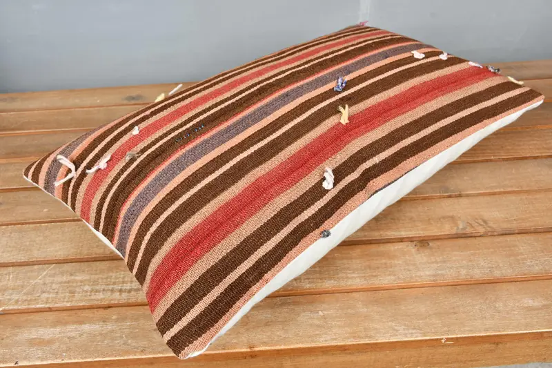 Chair Pillow, 12x20 Brown Pillow Cover, Indoor Pillow, Cushion, Ethnical Kilim Rug Pillow, Boho Pillow, Natural Cushion Case, Handmade Kilim Cushion - 2