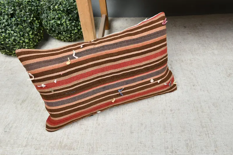 Chair Pillow, 12x20 Brown Pillow Cover, Indoor Pillow, Cushion, Ethnical Kilim Rug Pillow, Boho Pillow, Natural Cushion Case, Handmade Kilim Cushion - 7