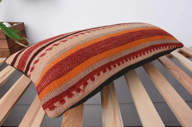 Interior Designer Pillow, 12x24 Red Pillow, Boho Pillow Sham Cover, Kilim Cushion Sham, Bolster Throw Cushion Case, Cushion Case - 6