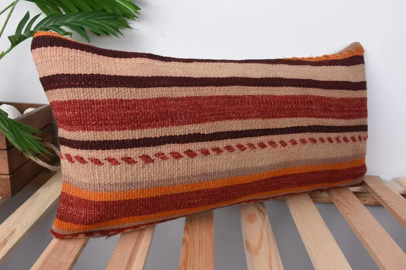 Interior Designer Pillow, 12x24 Red Pillow, Boho Pillow Sham Cover, Kilim Cushion Sham, Bolster Throw Cushion Case, Cushion Case - 5