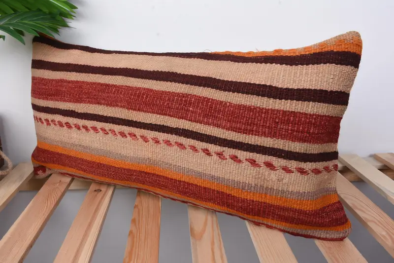Interior Designer Pillow, 12x24 Red Pillow, Boho Pillow Sham Cover, Kilim Cushion Sham, Bolster Throw Cushion Case, Cushion Case - 4