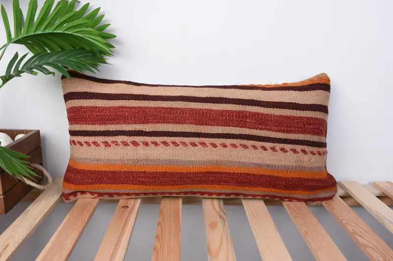 Interior Designer Pillow, 12x24 Red Pillow, Boho Pillow Sham Cover, Kilim Cushion Sham, Bolster Throw Cushion Case, Cushion Case - 1