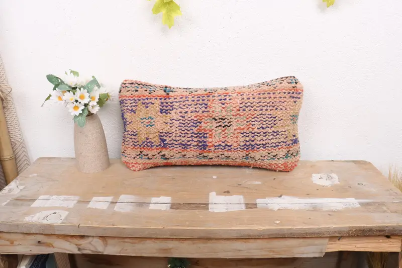 Boho Pillow Sham Cover, Cushion, 8x16 Blue Pillow Case, Nomadic Cushion Case, Christmas Cushion, Throw Kilim Pillow, Vintage Kilim Throw Pillow - 1