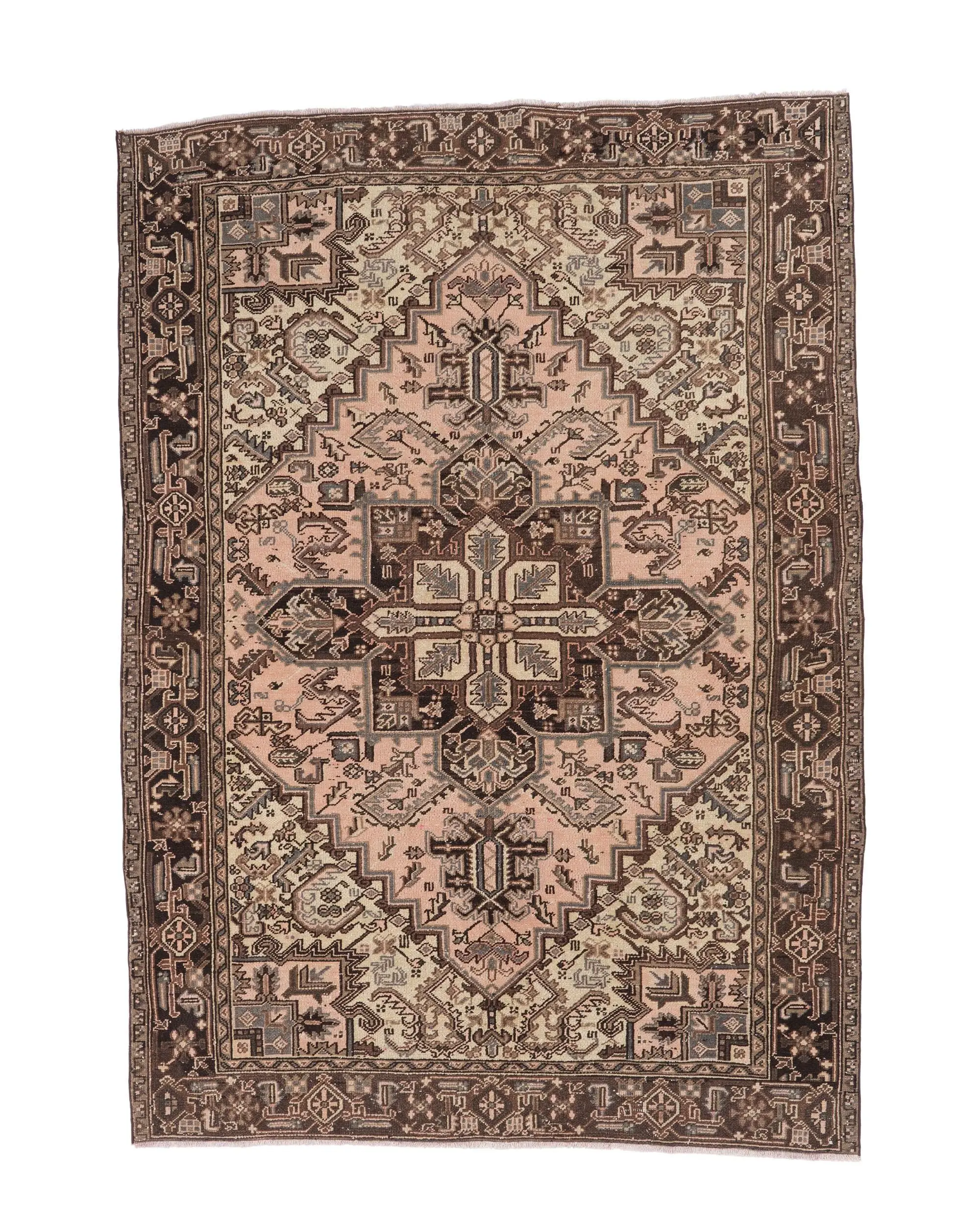 Türk 6.3x9.1 ft Halı, Vintage Halı, Kahverengi Bitkiler ve ağaçlar Halı Yünü - 1