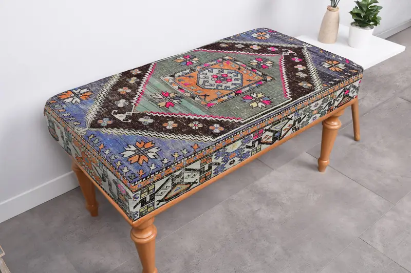 Hayvan Baskılı Yün Bank, Depolamalı, Masif Ahşap Osmanlı Bankı