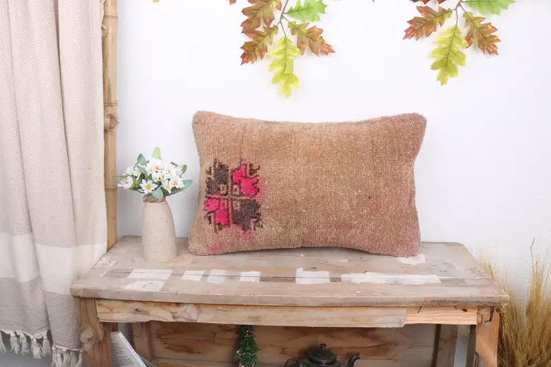 Outdoor Patio Cushion Case, Crochet Pattern Pillow Case, 12x20 Brown Pillow Sham, Pillow Sham, Kilim Cushion Sham, Pillow for Sofa, Antique Pillows - 1