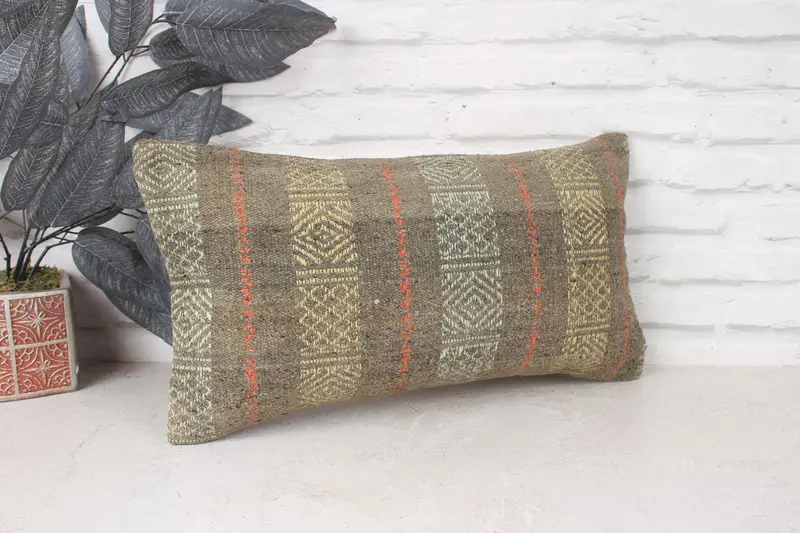 Pillow Case, Kilim Cushion Sham, One Of A Kind Pillow Case, Turkish Kilim Pillow, Ikat Cushion Case, Boho Pillow, 10x20 Yellow Pillow - 3