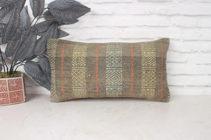 Pillow Case, Kilim Cushion Sham, One Of A Kind Pillow Case, Turkish Kilim Pillow, Ikat Cushion Case, Boho Pillow, 10x20 Yellow Pillow - 1