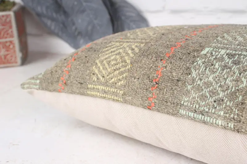 Pillow Case, Kilim Cushion Sham, One Of A Kind Pillow Case, Turkish Kilim Pillow, Ikat Cushion Case, Boho Pillow, 10x20 Yellow Pillow - 6