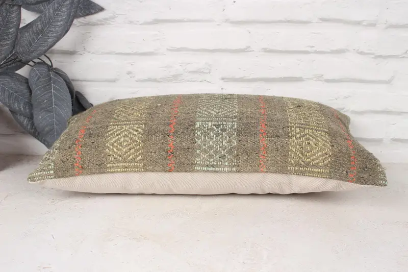 Pillow Case, Kilim Cushion Sham, One Of A Kind Pillow Case, Turkish Kilim Pillow, Ikat Cushion Case, Boho Pillow, 10x20 Yellow Pillow - 5