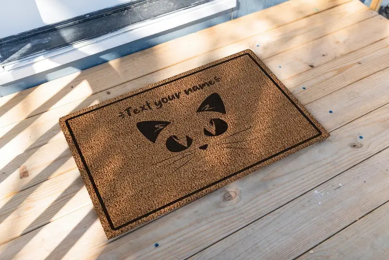 エレガントなプリントラグ：甘い猫の玄関マットデザイン、トレンディでパーソナライズされたデザイン