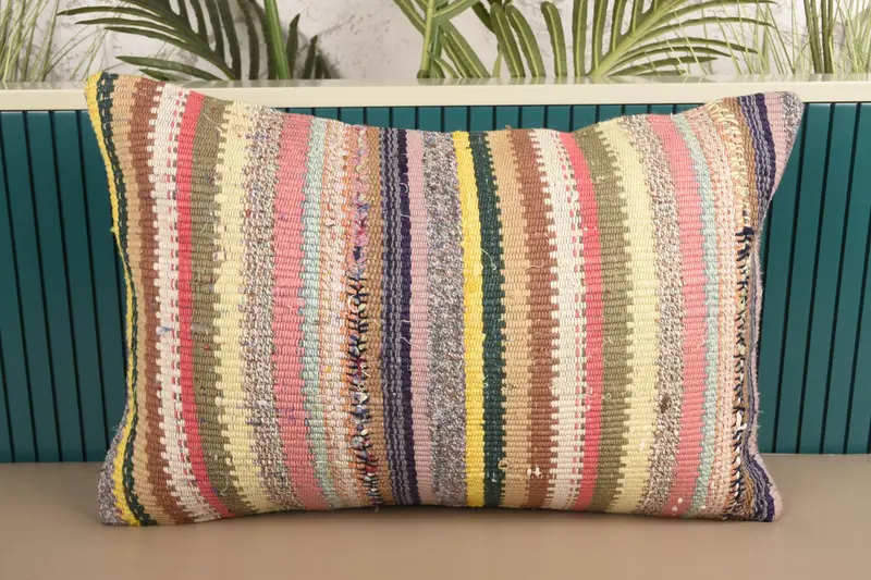 Gift for Couple Vintage Striped Cushion Case, 16x24 inch Moroccan Pink Farmhouse Cushion Cover - 1