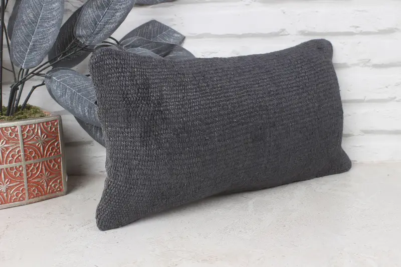 Turkish Kilim Pillow, Toss Pillow Sham, 8x16 Gray Cushion Cover, Muted Cushion, Cushion Cover, Kilim Pillow, Vintage Kilim Pillow - 4