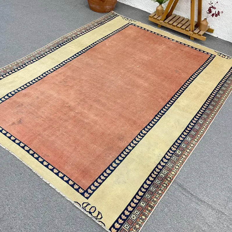 Großer türkischer Vintage-Teppich 6,1 x 7,3 Fuß, roter Oushak-Wollteppich - 1