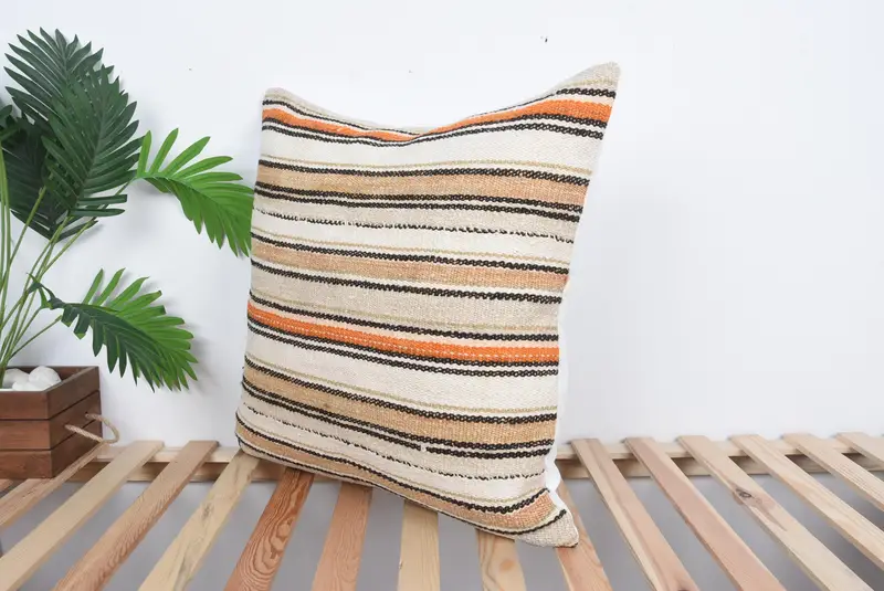 Throw Kilim Pillow, Turkish Corner Cushion Case, 24x24 Orange Cushion Case, Kilim Pillow Cover, Cushion, Boho Throw Cushion Case, Boho Pillow - 5