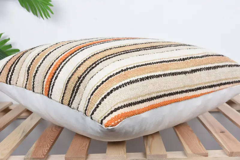 Throw Kilim Pillow, Turkish Corner Cushion Case, 24x24 Orange Cushion Case, Kilim Pillow Cover, Cushion, Boho Throw Cushion Case, Boho Pillow - 6