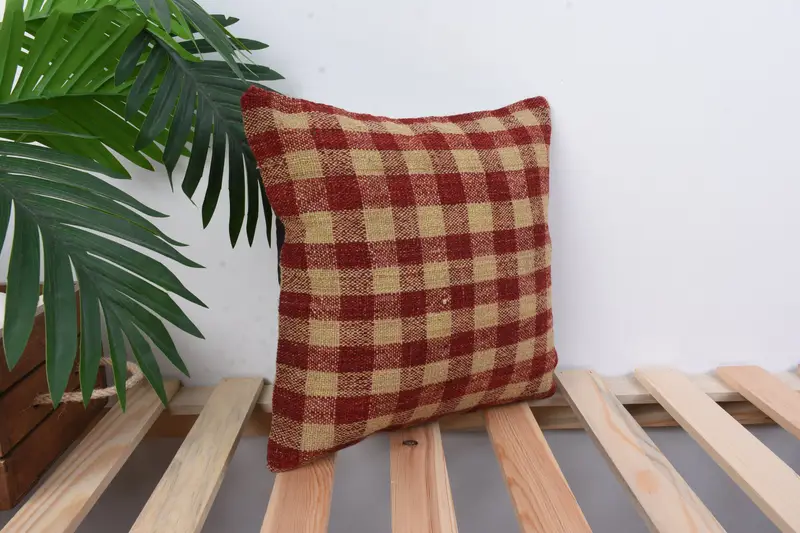 Ethnical Kilim Rug Pillow, Luxury Cushion, Handmade Kilim Cushion, Turkish Kilim Pillow, Cushion Cover, 12x12 Red Cushion, Customized Pillow Case - 4