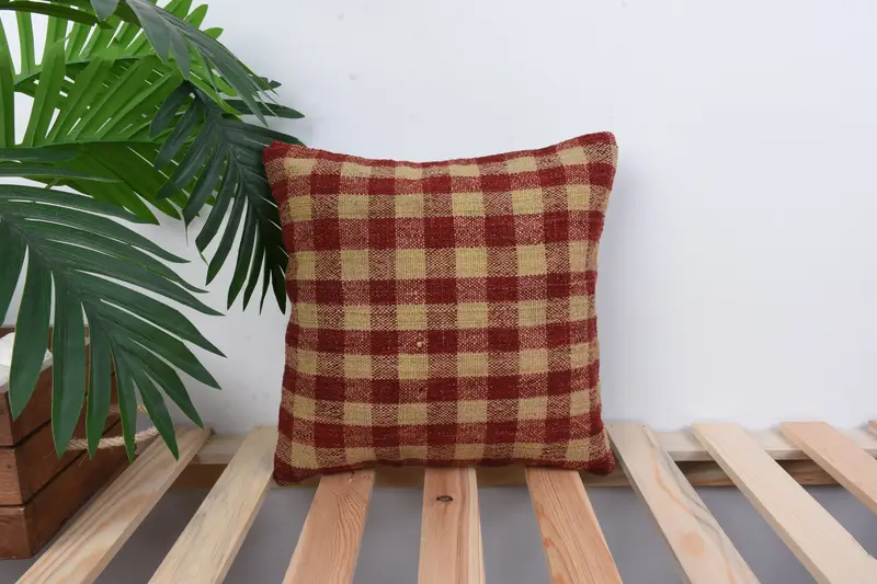 Ethnical Kilim Rug Pillow, Luxury Cushion, Handmade Kilim Cushion, Turkish Kilim Pillow, Cushion Cover, 12x12 Red Cushion, Customized Pillow Case - 1