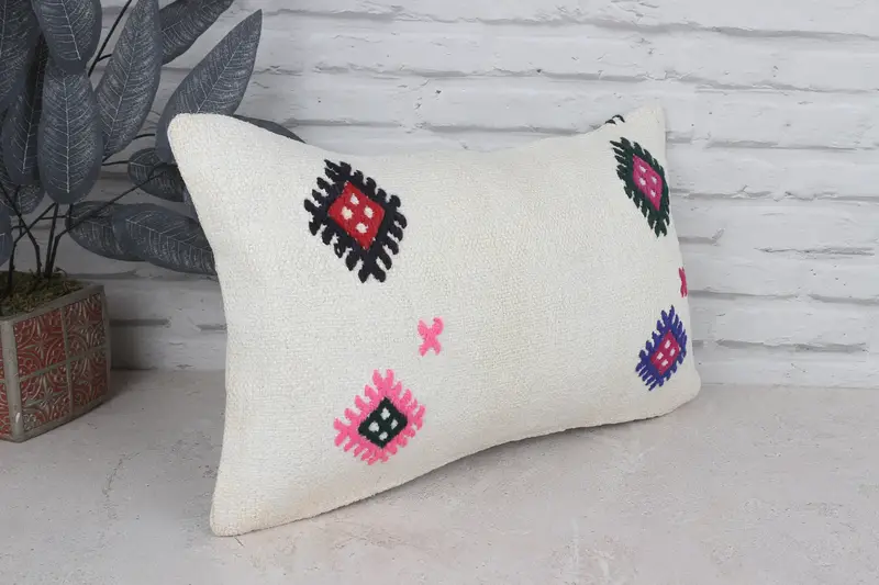 Boho Pillow, 12x20 White Cushion, Ethnic Pillow Sham, Cushion Cover, Outdoor Throw Pillow Sham, Pillow for Couch, Home Decor Pillow - 3